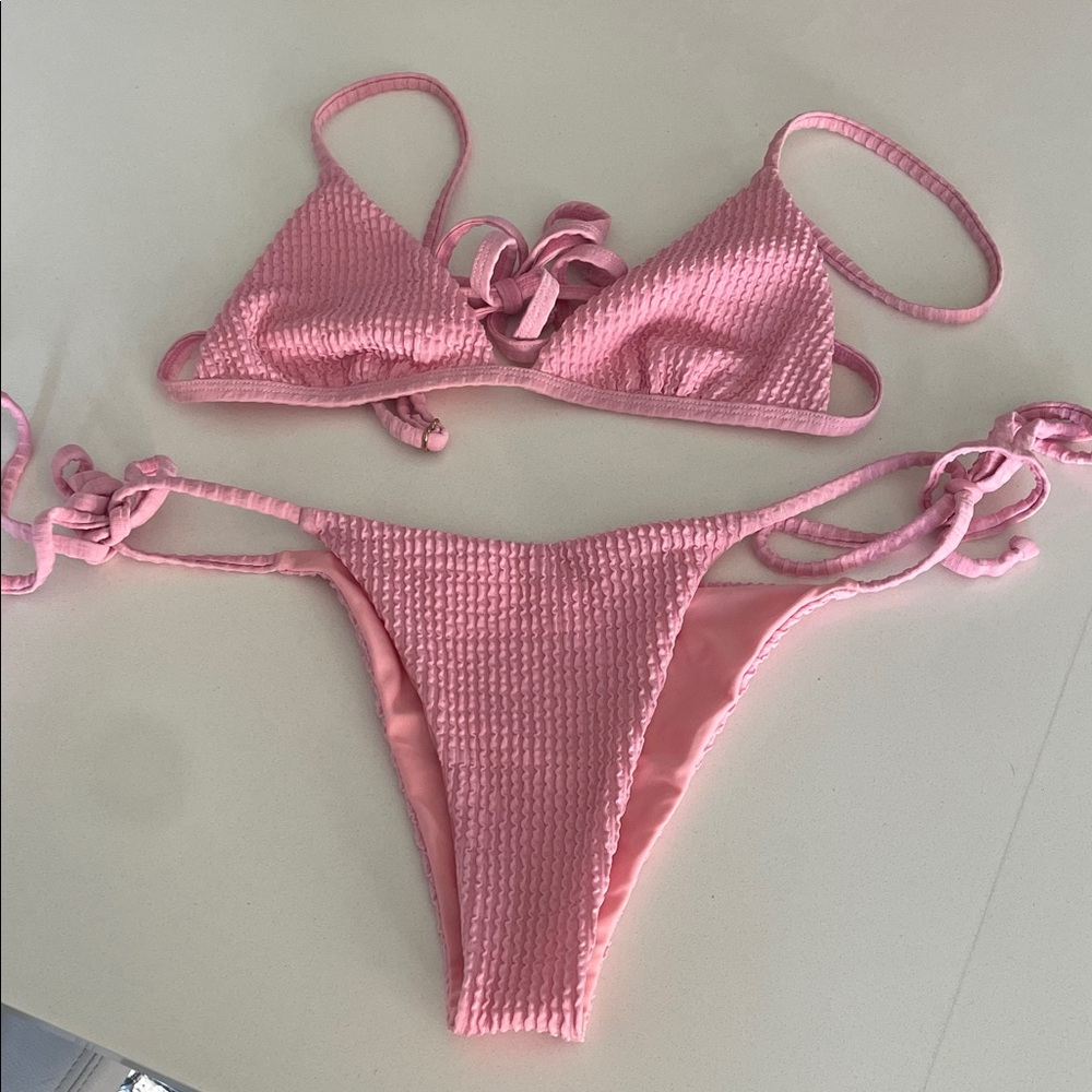 Pink Textured Bikini Set jack brown swim wear small